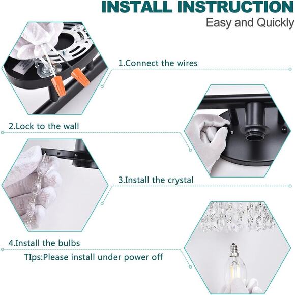 Black Bathroom Light Fixtures, 3-Light Crystal Vanity Lights Over Mirror | NEW - Picture 3 of 8